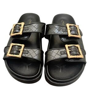 NWT Joie Black Leather Sandals with Gold Buckles